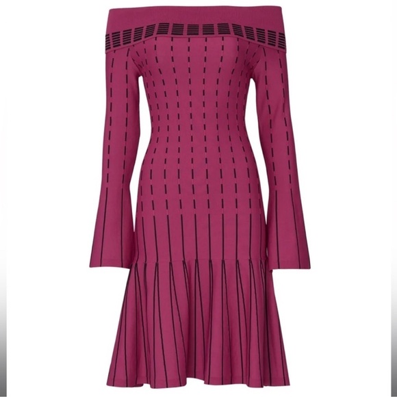 Prabal Gurung off the shoulder, drop waist, knit dress. Berry with black accents - Picture 3 of 8